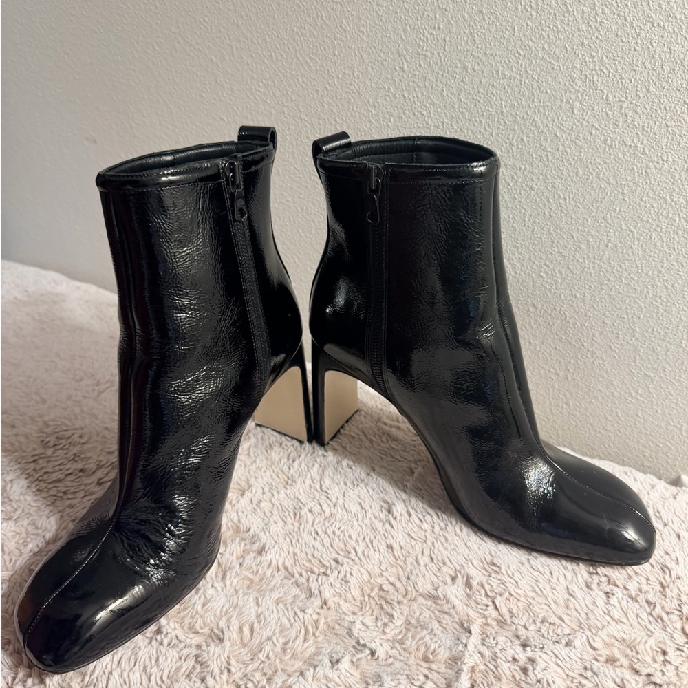 rag & bone Black Patent Leather Ankle Booties with Accent Heel
